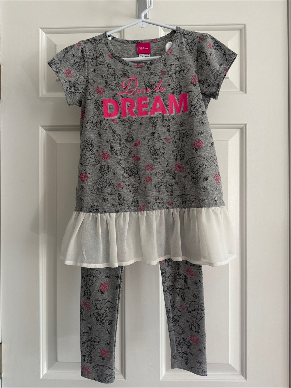 Disney Gray and Hot Pink 'Dare to Dream' Girls Set with Cream Ruffle